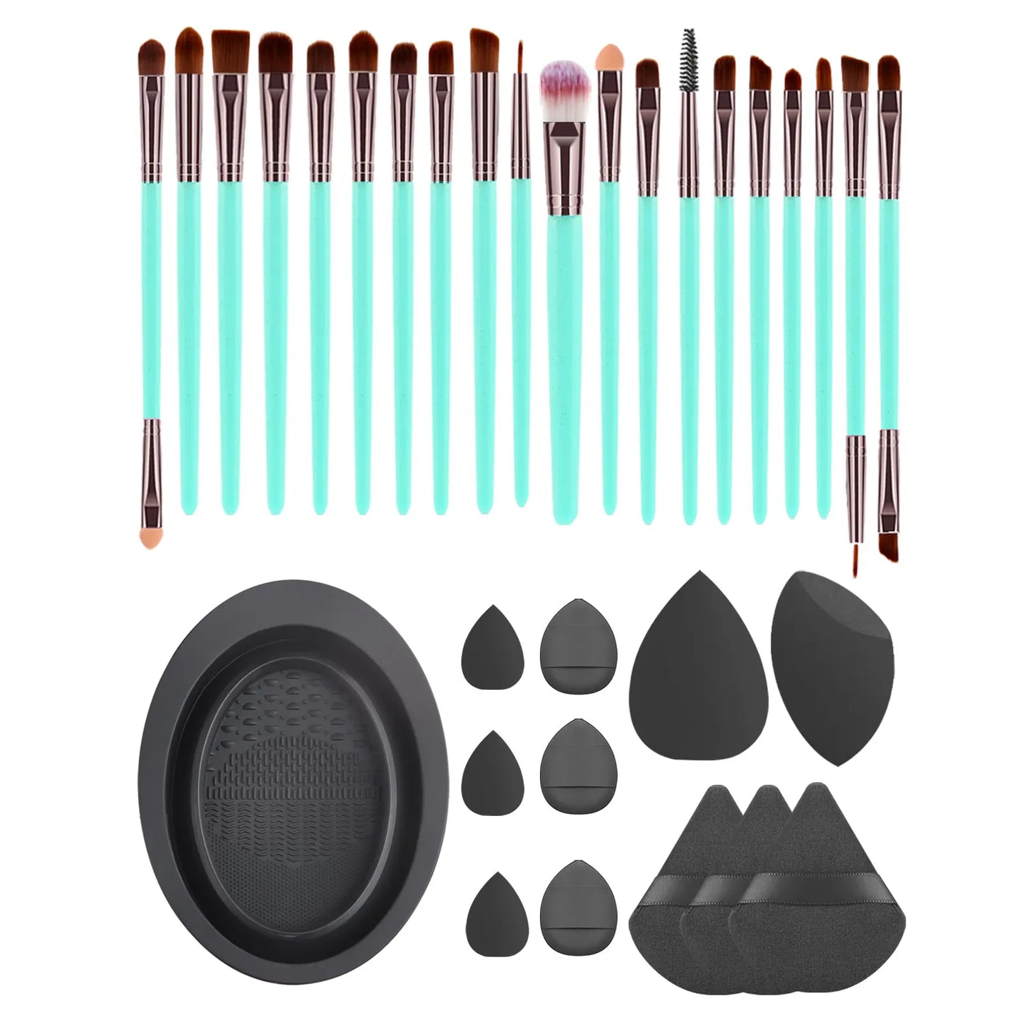 32pcs Makeup Beauty Tool Set &1pc Oval Washing Bowl & 5pcs  Beauty Egg & 3pcs Scalloped Powder Puff 3pcs Thumb Air Cushion