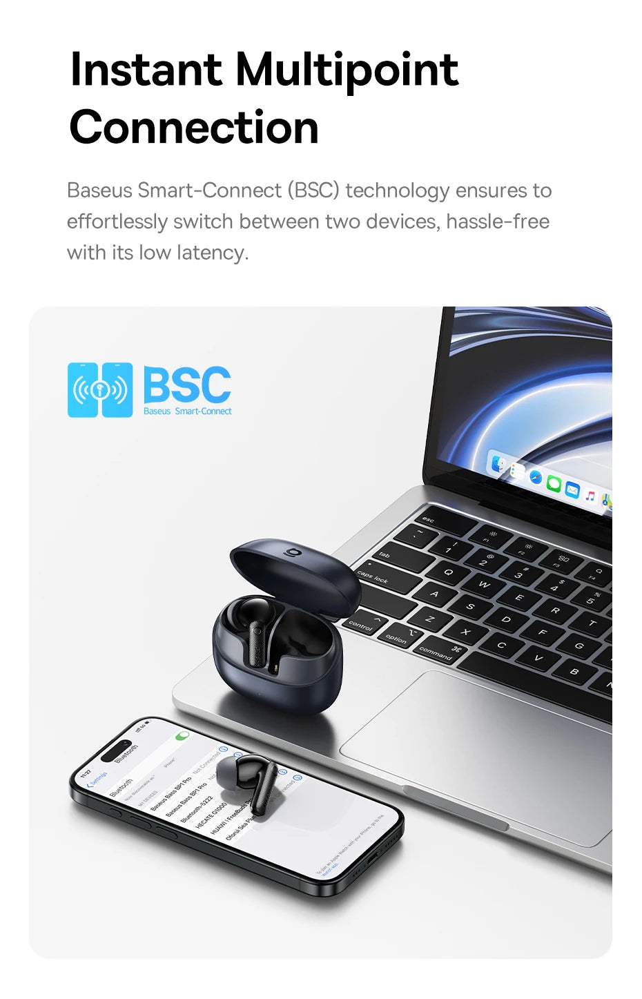 Baseus EP10 Pro ANC Earphones Wireless Bluetooth 6.0 50dB Realtime Adaptive ANC Headphones 6 Mic in-Ear Earbuds Hi-Res LDAC IP55