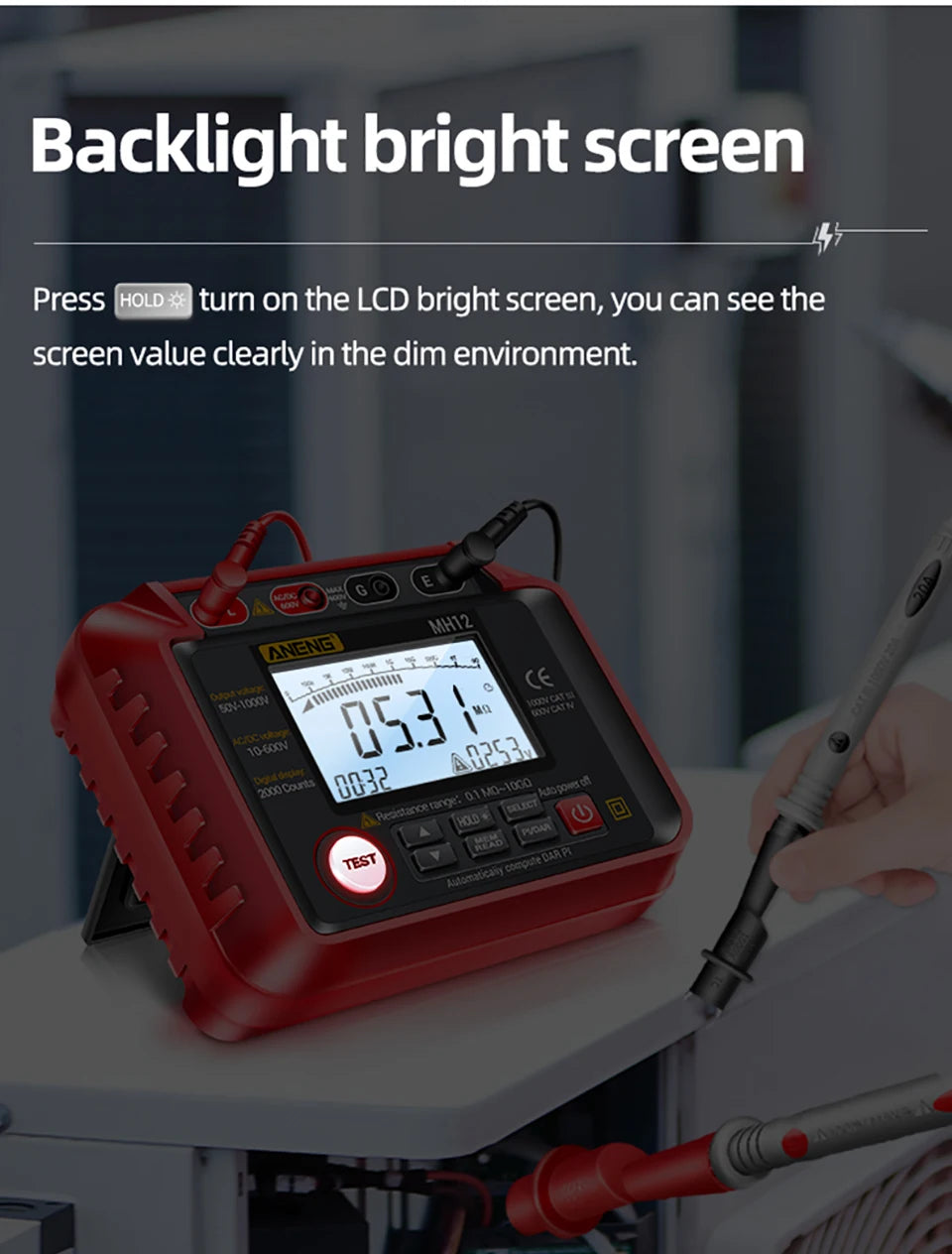 ANENG MH12 Digital Megohmmeter Meters  Insulation Earth Resistance Meters Tester cable High Voltage Voltmeter Meter