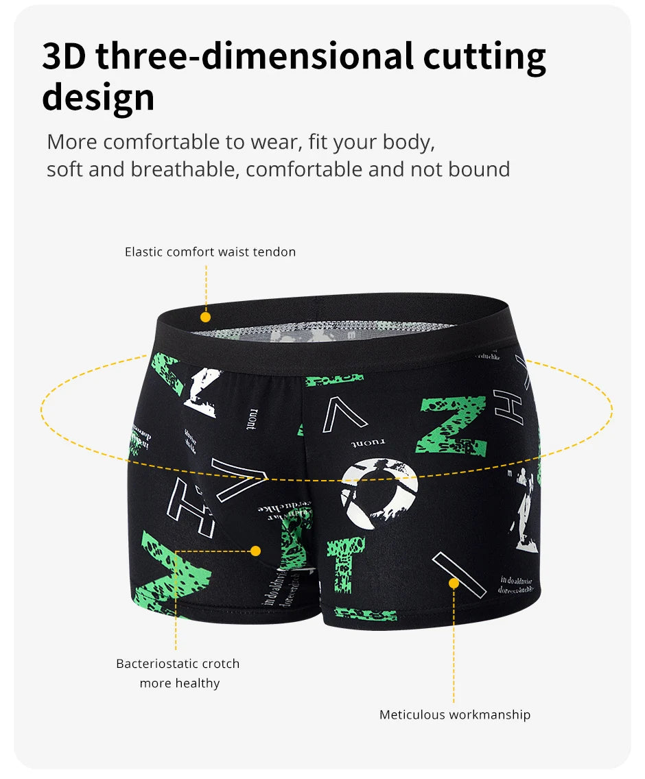 4-piece MEN'S FASHION Printed Underwear Breathable Crotch Boxers for Teenagers Comfortable plus Size Underwear up to 6XL.