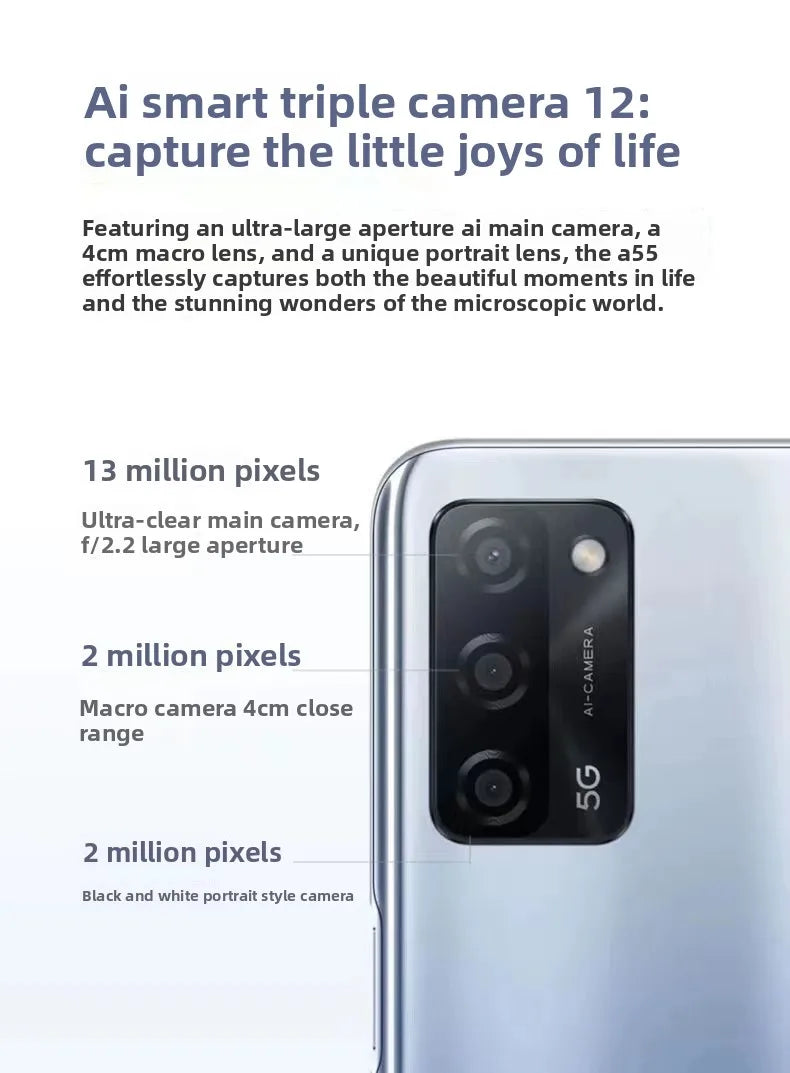 OPPO A55  4GB/6GB RAM 64GB/128GB ROM 50MP AI Camera 5000mAh Long Battery Life 4G LTE Dual SIM Phone Smartphone Mobile Phones