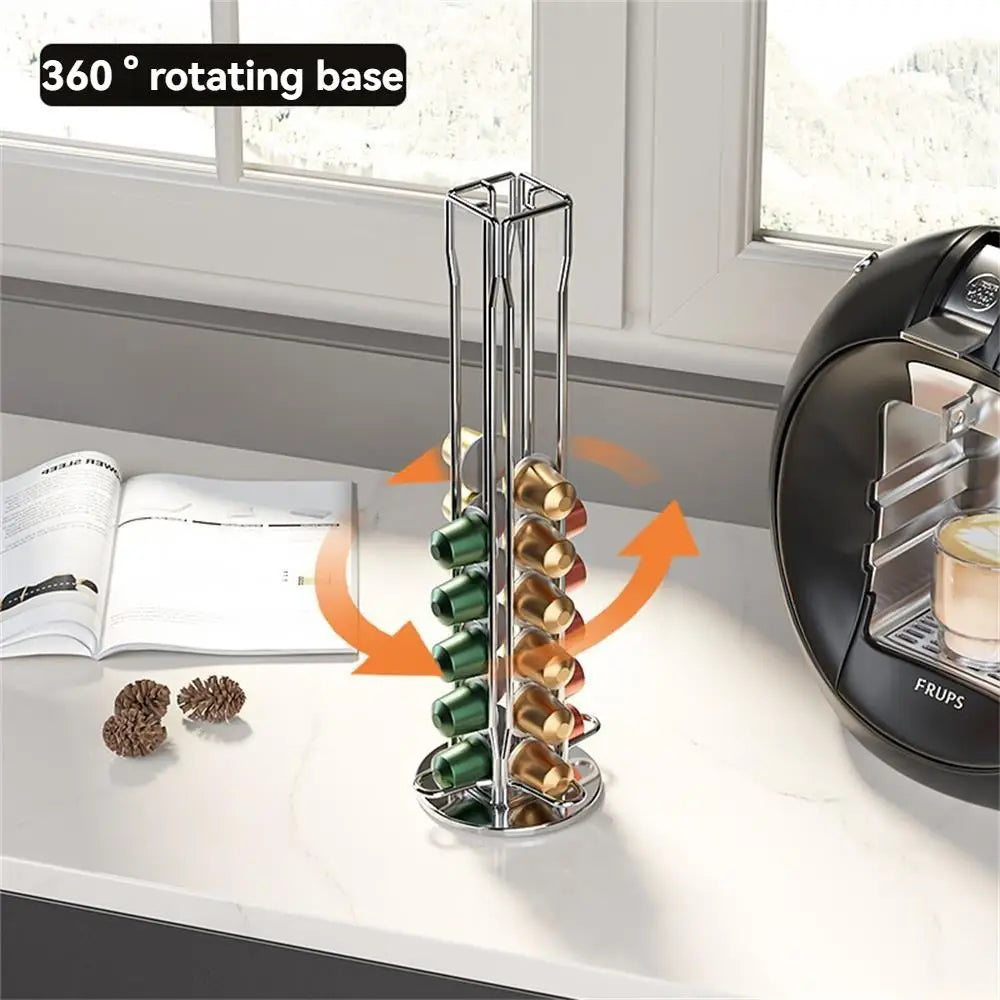 Rotatable Coffee Capsule Organizer Coffee Capsule Display Rack Max Capacity 40 Capsules 360 Degree Rotating Organizer Metal Plat