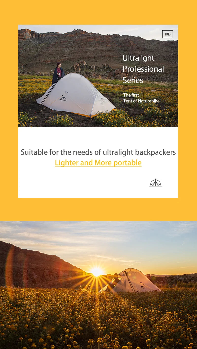 Naturehike 10D Camping Tent Ultralight Waterproof 1 Person Hiking Tents Outdoor Portable Beach Fishing Trekking Shelter Tents