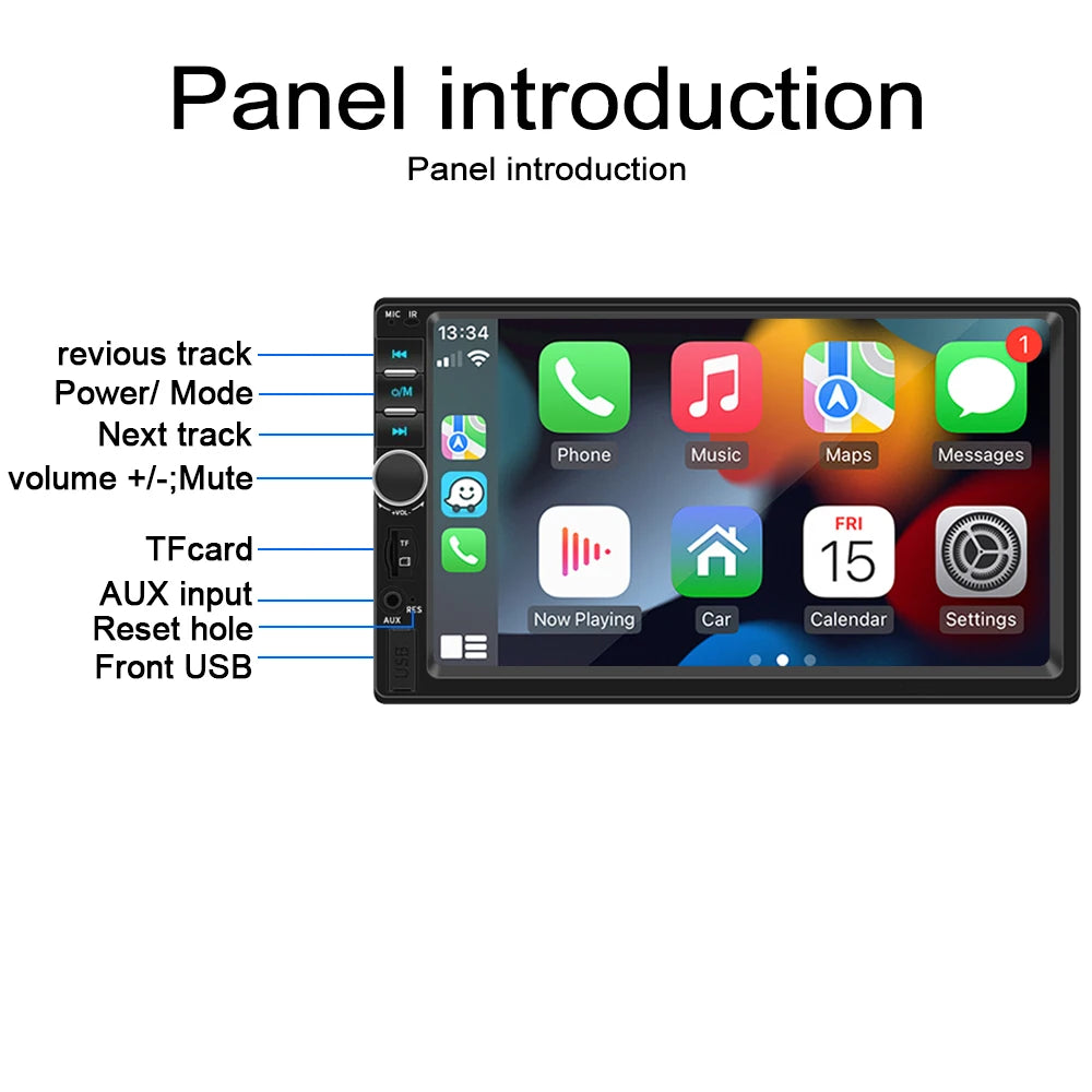 2 din 7 inch IPS Car Radio Multimedia CarPlay Android Auto 2din Autoradio Car Stereo Universal   Head Unit Rear View AHD Camera