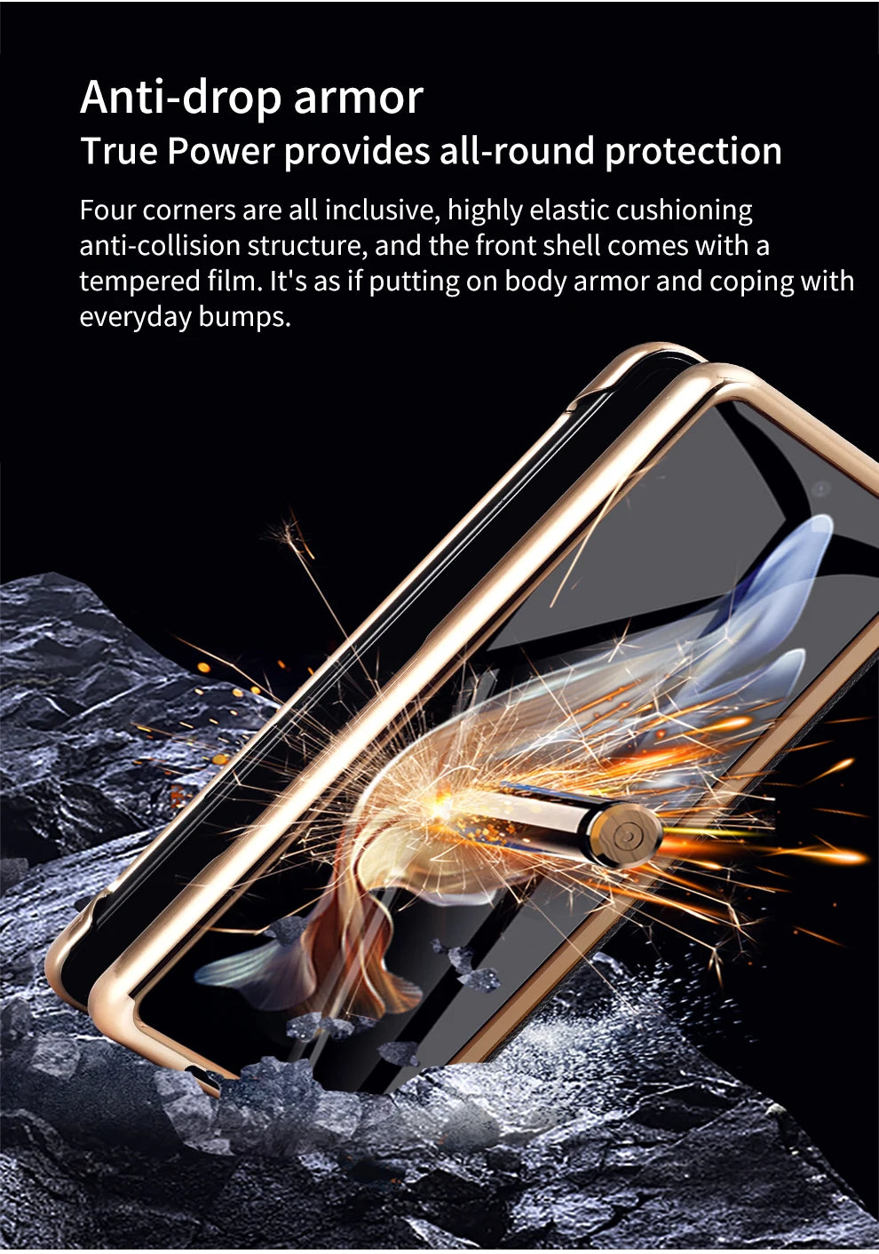 LANGSIDI Leather Case for Samsung Galaxy Z Fold 7 6 5 4 3 Fold6 Fold7 Gold Plating Magnetic Hinge Stand Cover with Mirror Film