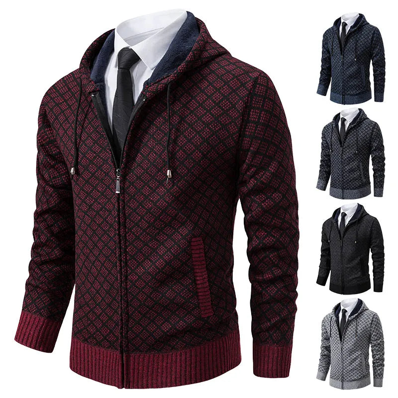 Men's Winter Knitted Sweaters Zip Up Knit Cardigan Casual Hooded Outwear Mens Sweater Coat Versatile Top Clothes