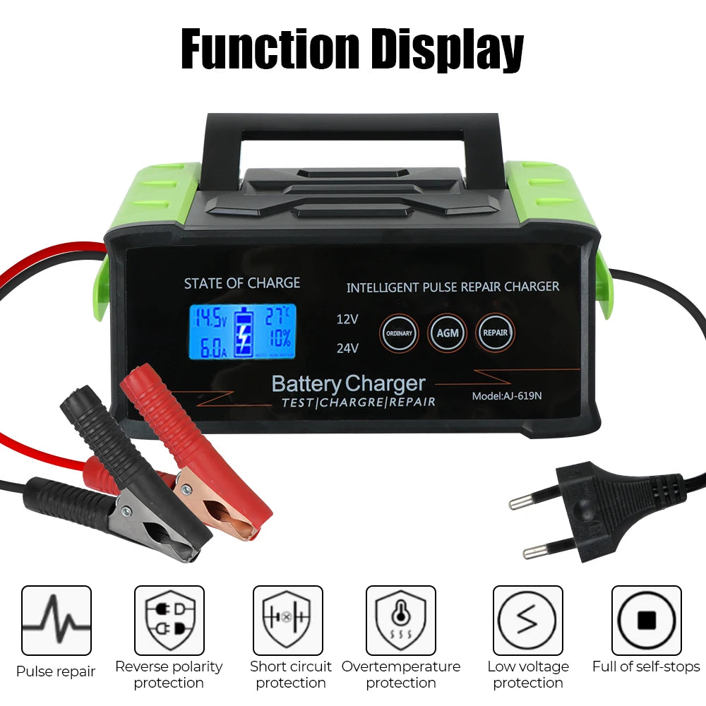 For Car Truck Boat Motorcycle 400W 12V-24V Car Repair Tool Trickle Smart Pulse Repair Car Battery Charger Smart Battery Charger