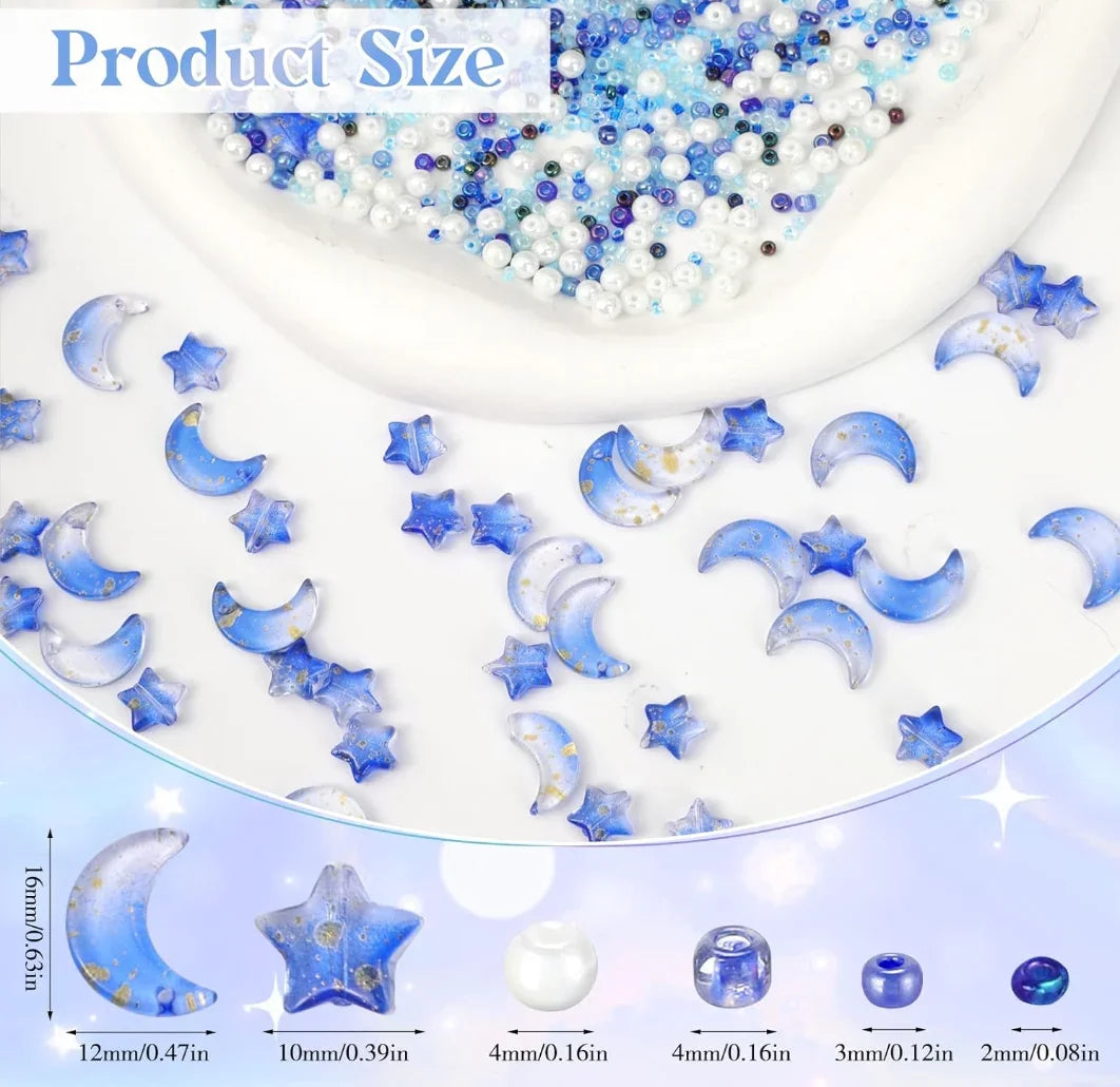 Moon Star Collision Gradient Mixed Pendants Porcelain White AB Crystal Glass Beads DIY Bracelets Necklaces Jewelry Making