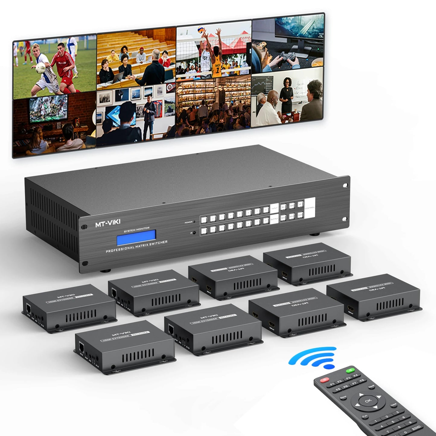 4K 30Hz Video HDMI Matrix 8x8, MT-ViKI HDMI Matrix Switcher Splitter 4 in 4 Out with Web GUI AA