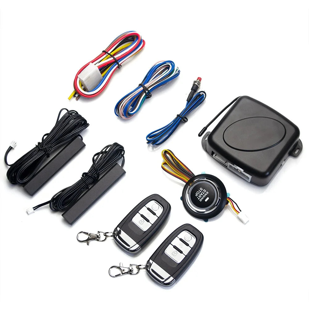Car Alarm Remote Control PKE Car Keyless Entry Engine Start Alarm System Push Button Remote Starter Stop for 12V Cars Autostart