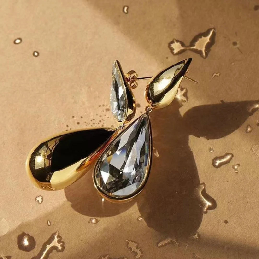 Water Drop Earrings Heavy Metal Water Drop Pendant Asymmetric Earrings Shiny Zircon Sexy Women's Golden Jewelry Christmas Gift