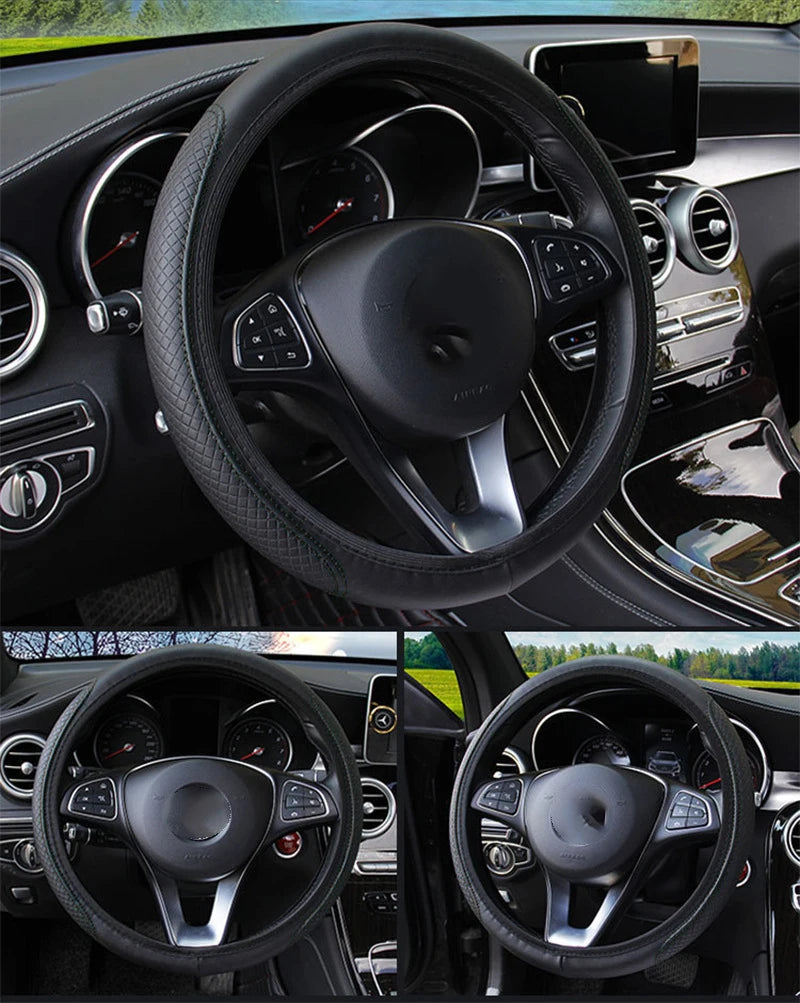 Black automobile steering wheel cover, dynamic fiber leather, double round elastic, no inner ring, elastic belt handle cover