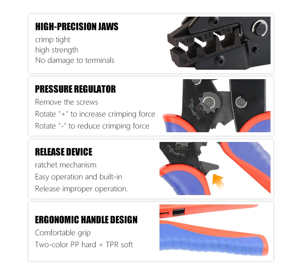 Crimping Tool for Sleeves Ferrule Terminals - Ratcheting Wire Crimpers - AWG 10-2 (6-35mm²) - Ratchet Terminal Crimper YF-35WF