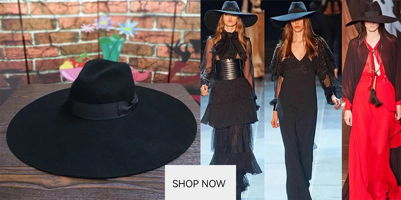 Formal Wide Brim White Black Flower Fedora Hat Pearls Band 100% Wool Felt Floppy Ladies Wedding Church Hat Porkpie Trilby Hat