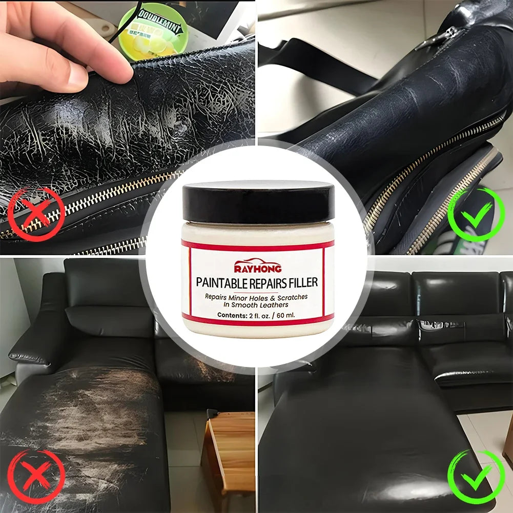 60ml Leather Filling Paste Car Seat Scratch Repair Paste Compound Natural Leather Restoration Cream Crack Burns Holes Filler