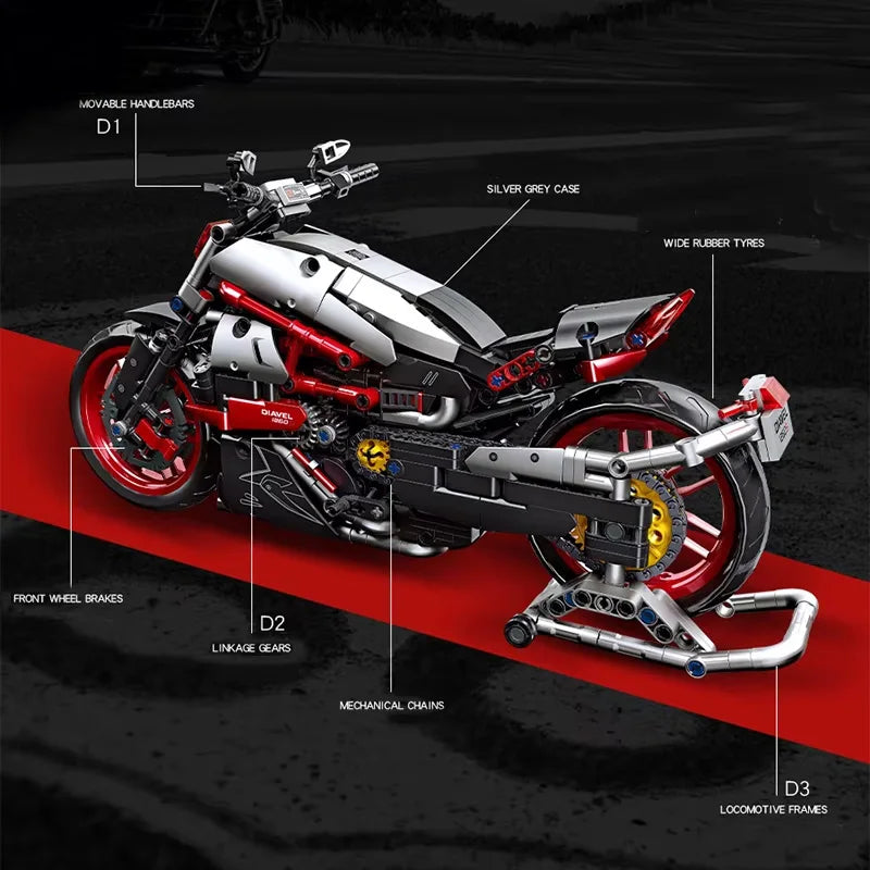 Technical Motorcycle Model 896PCS Building Blocks Moto Racing Motorbike City Vehicle Sets Off Road MOC Kits Brick Toys For Boy