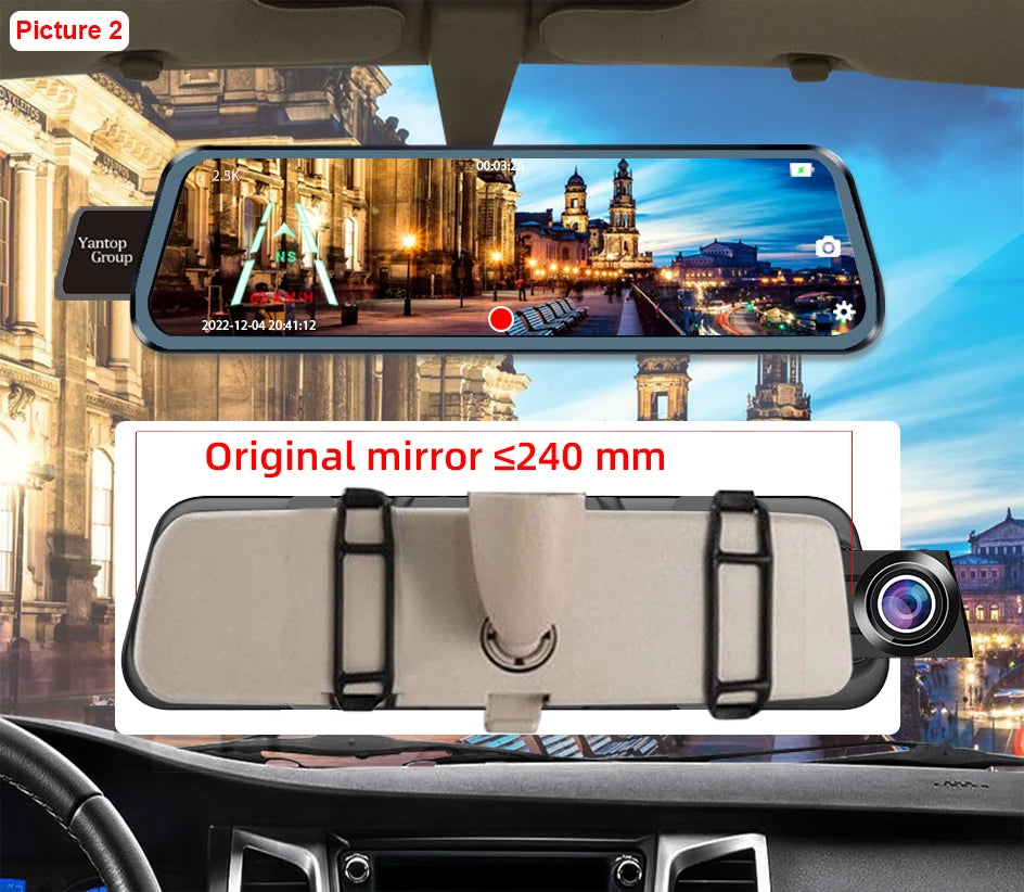 Dash Cam Touch GPS WIFI 24h Night Vision 10 Inch 2.5K+1080P Rearview Mirror Sony Rear Camera Car DVR Black Box 70mai Dashcam