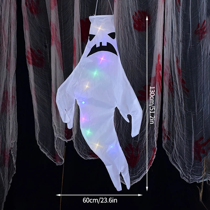Halloween Ghost Hanging Decorations Glowing Ghost Windsock  Hanging Pendant for Outdoor Horry Hallow Day of The Dead Decoration