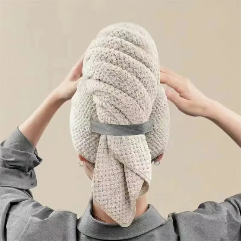 Microfiber Hair Towel Extra Large Wrap Quick Dry Hair Towel Wrap With Elastic Band , Ultra Absorbent Soft Hair Towel Wrap Turban
