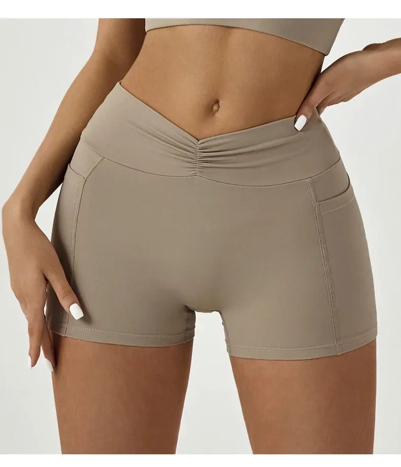 Tight Fitting Hip Yoga Shorts Pockets Women High Waisted Fitness Outdoor Leggings Scrunch Lifting Yoga Biker Shorts