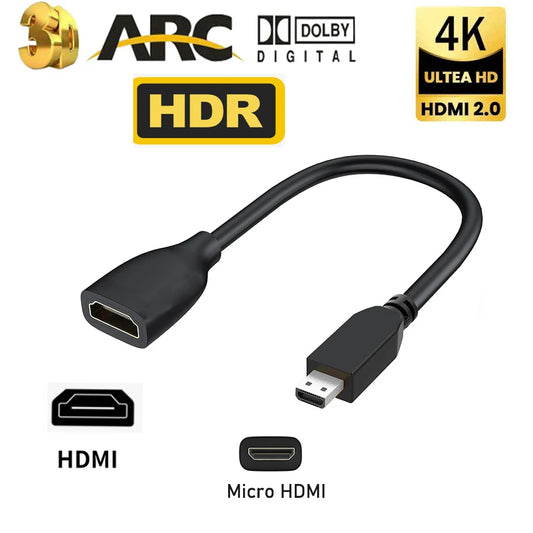 Micro HDMI cable 4K 60Hz Bi-direction HDMI to Micro HDMI 2.0 cable adapter for Raspberry Pi 5/Pi 4/GoPro Hero 7 6/laptop Tablets