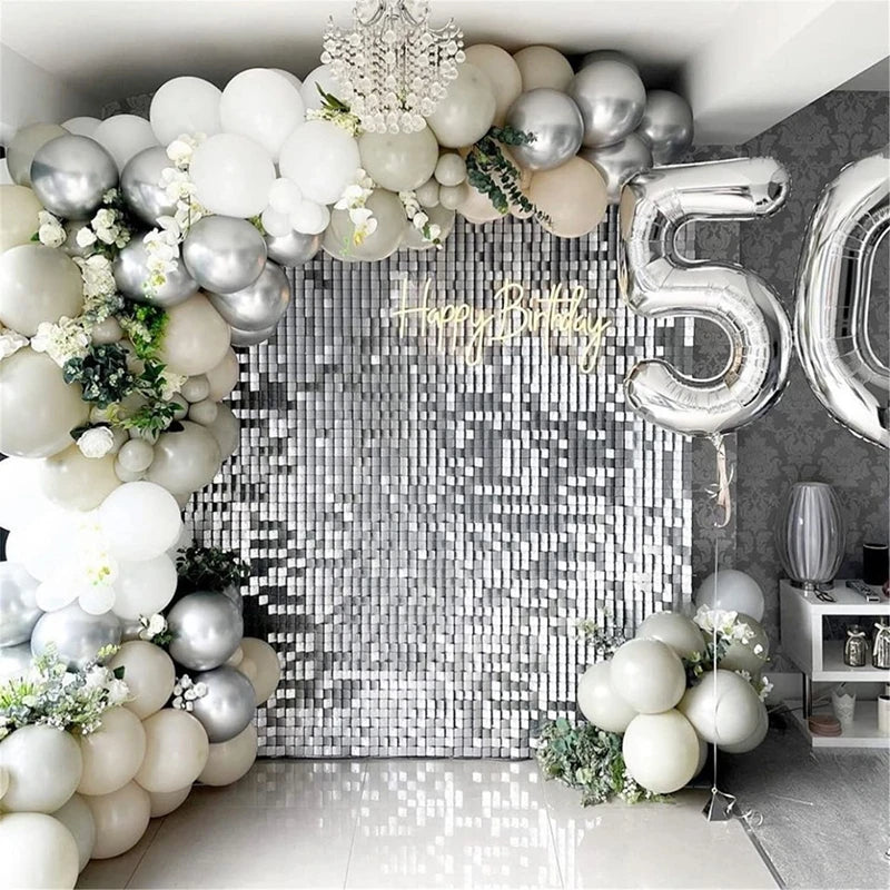 2pcs Party Backdrop Metallic Foil Fringe Tinsel Curtain Adult Kids Birthday Party Wedding Decoration Baby Shower Favor Supplies