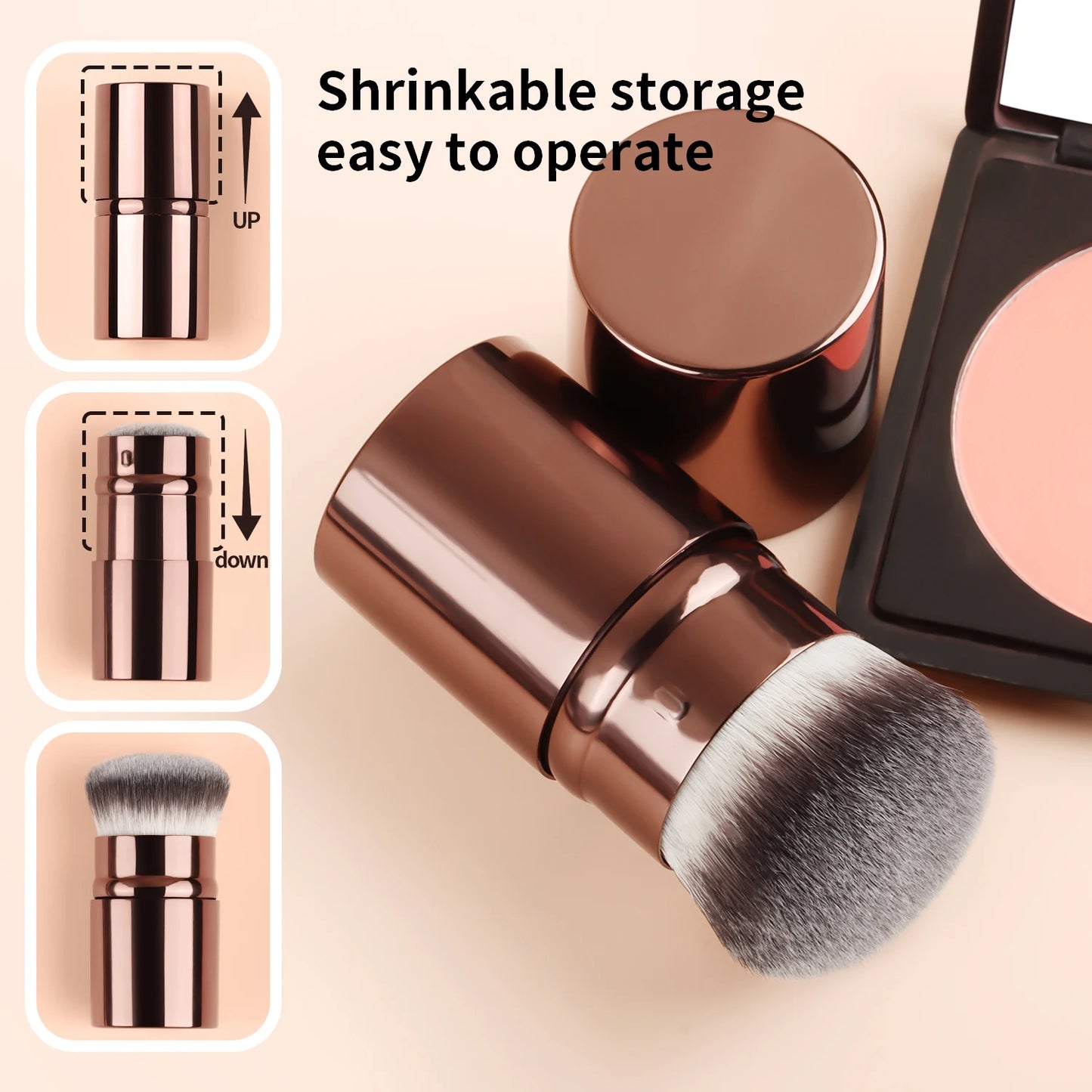 1pcs Retractable Blush Brush Kabuki Foundation Brush Soft Fluffy Powder Contour Makeup Brushes Portable Makeup Tools