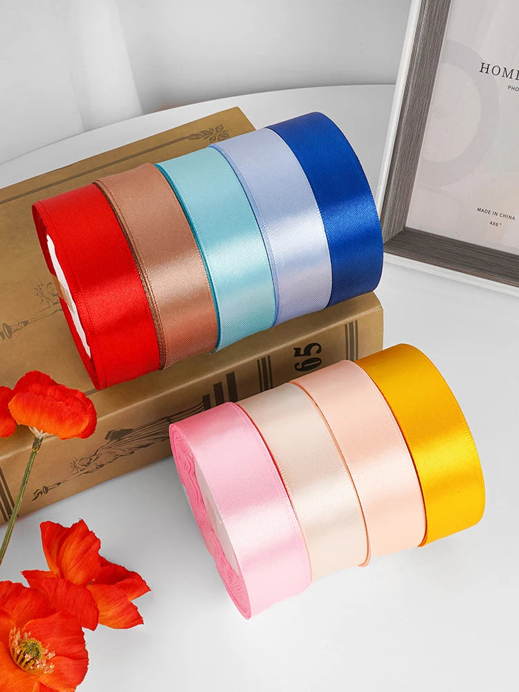 25yards/roll 1inch Satin Ribbon DIY Handmade Crafts Gift Box Flower Cake Decoration Wedding Birthday Party Festival Supplies