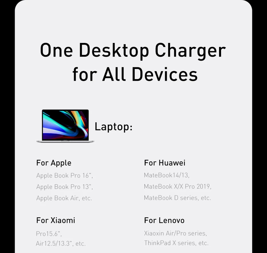 Baseus GaN3 100/ 65W Desktop Charger Quick Charge QC 3.04.0 USB C Type C Phone Charger For iPhone15 Huawei Xiaomi MacBook Laptop