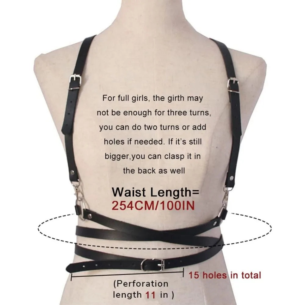Black PU Leather Punk Body Chains Fashion Strong And Sturdy Waist Straps Belt Club Adjustable Body harness