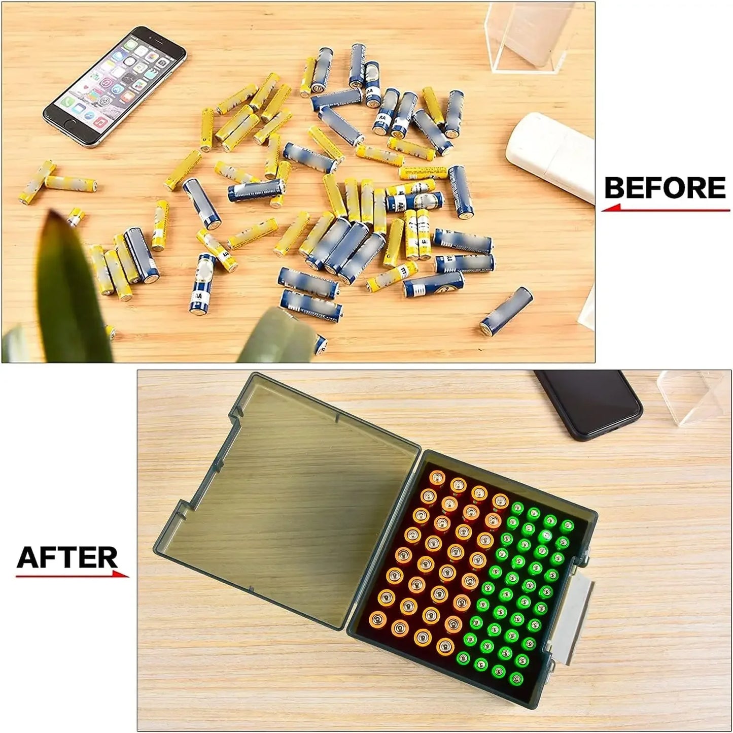 Battery Storage Organizer Holder Holds 72 AA AAA Batteries, Battery Box Case Garage Container,Home Drawer Organization Dispenser