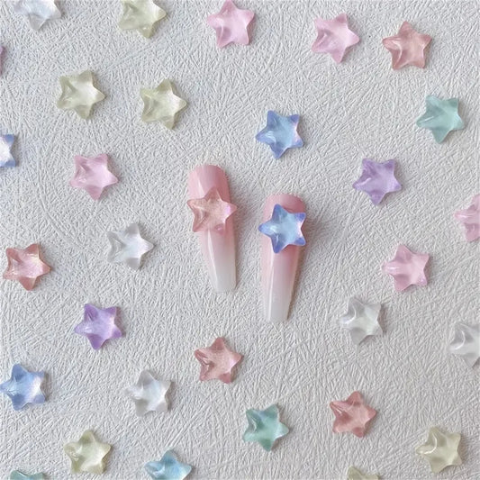 10pcs 3D Colorful Resin Crystal Star Nail Art Charms Kawaii Pentagram Nail Rhinestones Decorations DIY Nail Accessories Supplies