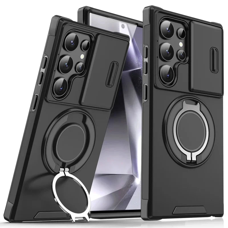 Case For Samsung Galaxy S25 Note 20 Ultra Plus A56 A36 A26 A05 A05S Slide Camera Protect Magnetic holder Armor Shockproof Cover