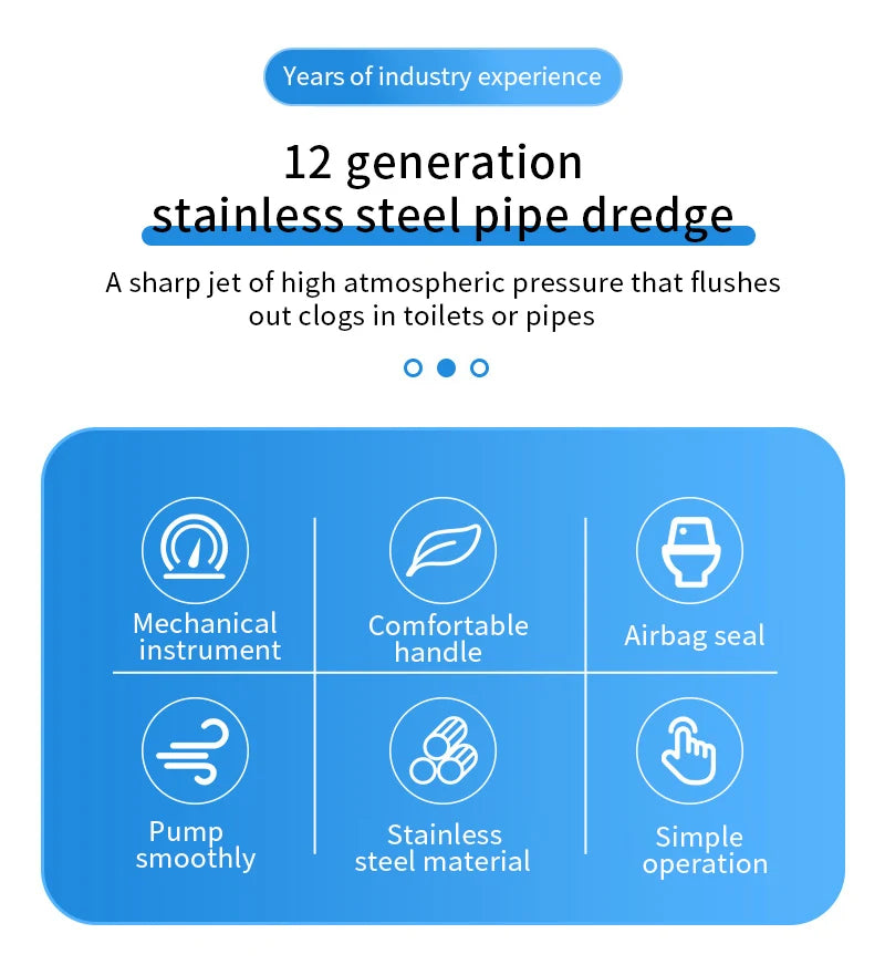 Stainless Steel Toilet Pipe Dredger Pneumatic Household High-pressure Dredging Tool Set Thickened Wall Cylinder Sturdy And Safe