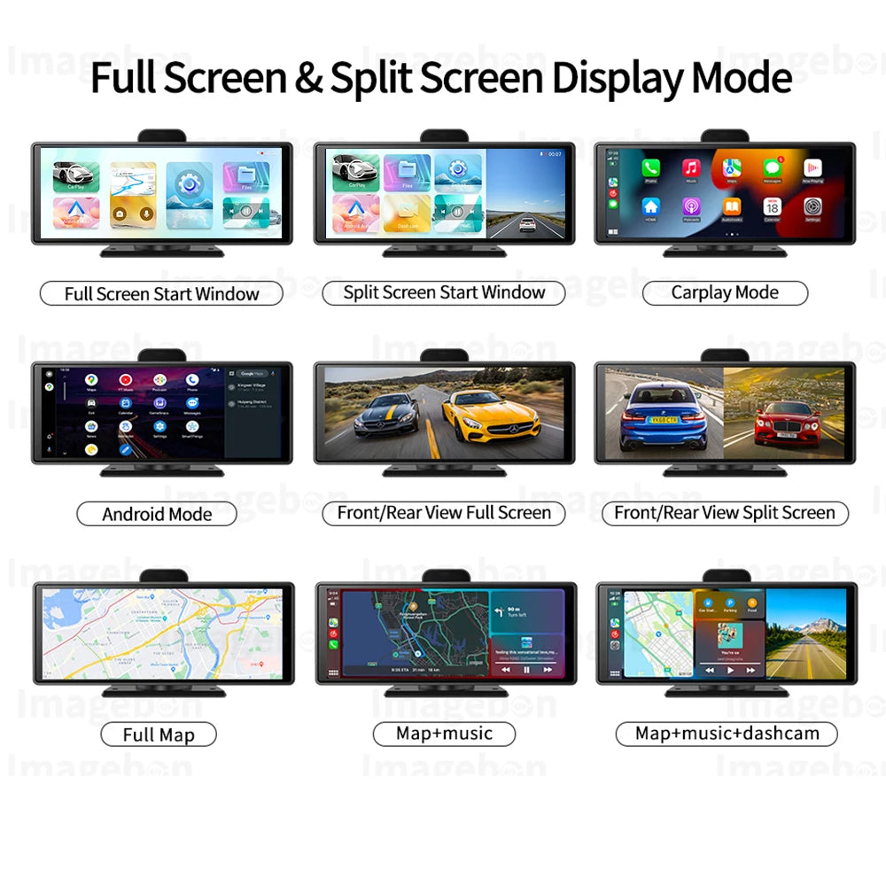 10.26" Imagebon K9 Dash Cam 2K ADAS Wireless CarPlay & Android Auto Car DVR GPS Navigation Siri Voice Control Dual Recording Dvr