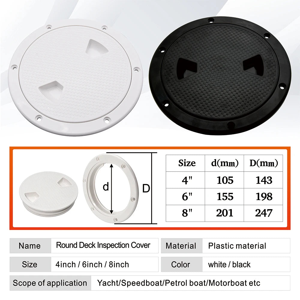 4 6 8inch ABS Hatch Cover Round Deck Inspection Access Plastic White Black Boat Screw Out Deck Inspection Plate For Yacht Marine