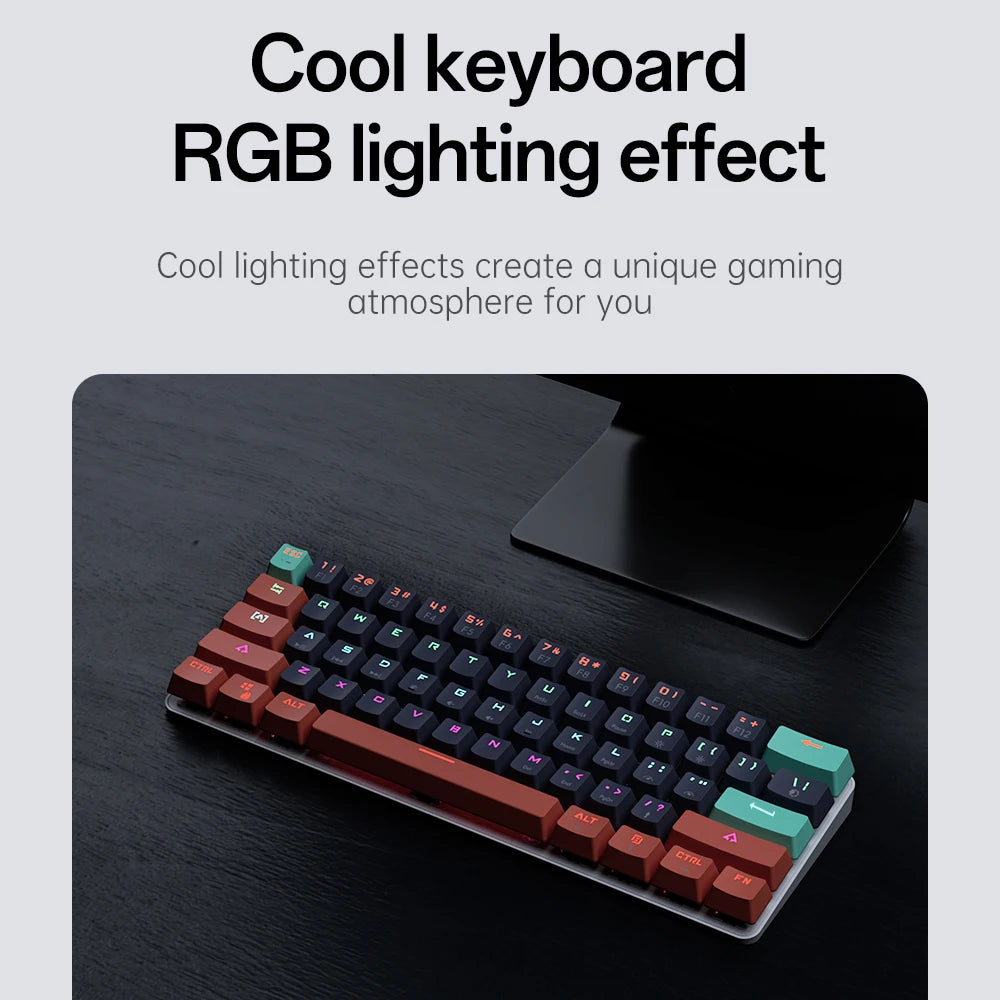 MUCAI 61key mechanical keyboard red axis RGB backlight effect hot swappable compact and practical designed for gaming and typing