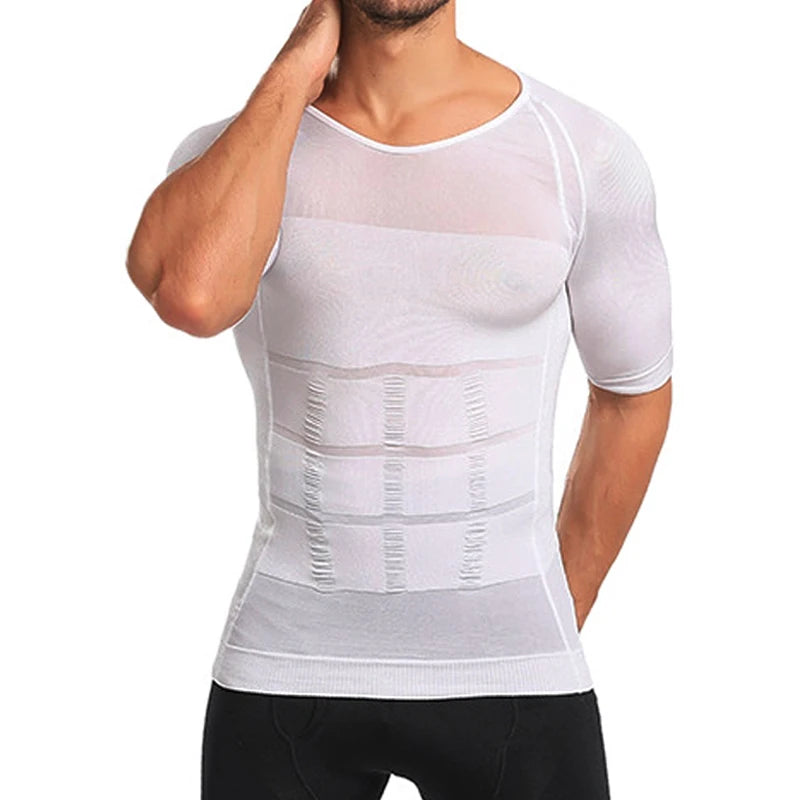 Men Body Shapers Fitness Elastic Abdomen Tight Fitting Short Sleeve Shirt Tank Tops Shape Underwear Slimming Boobs Shaping