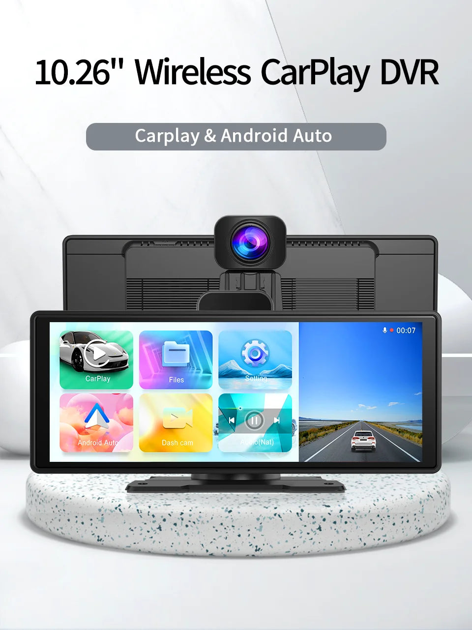 10.26" Imagebon K9 Dash Cam 2K ADAS Wireless CarPlay & Android Auto Car DVR GPS Navigation Siri Voice Control Dual Recording Dvr