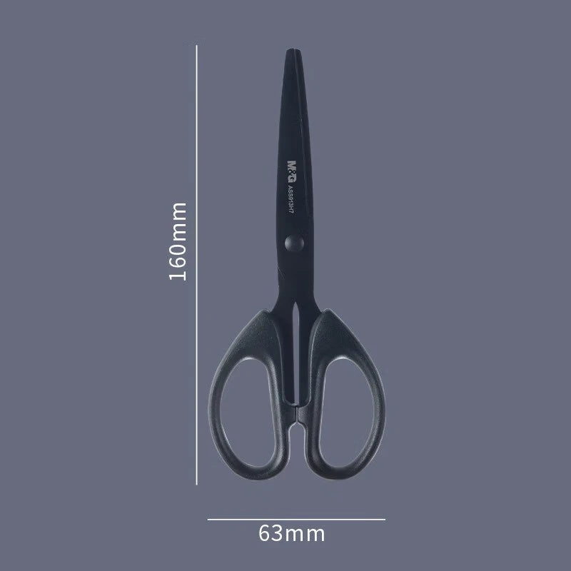M&G Stationery 180mm Abrasion Resistant Black Blade Scissors Stainless Steel Blades Not Easy to Stick