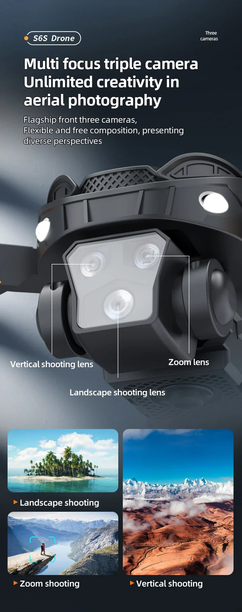 Hot Shark Drone S6S Brushless Professional 8K HD Camera WIFI FPV Obstacle Avoidance Optical Flow RC Foldable Quadcopter Toys