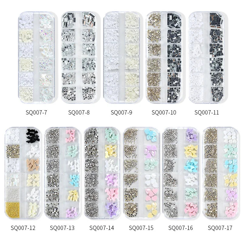 3D Nail Art Rhinestones Nail Decorations Gems Crystal Pearl Butterfly Half Beads Nail Art DIY Decoration Wholesale Mix Size