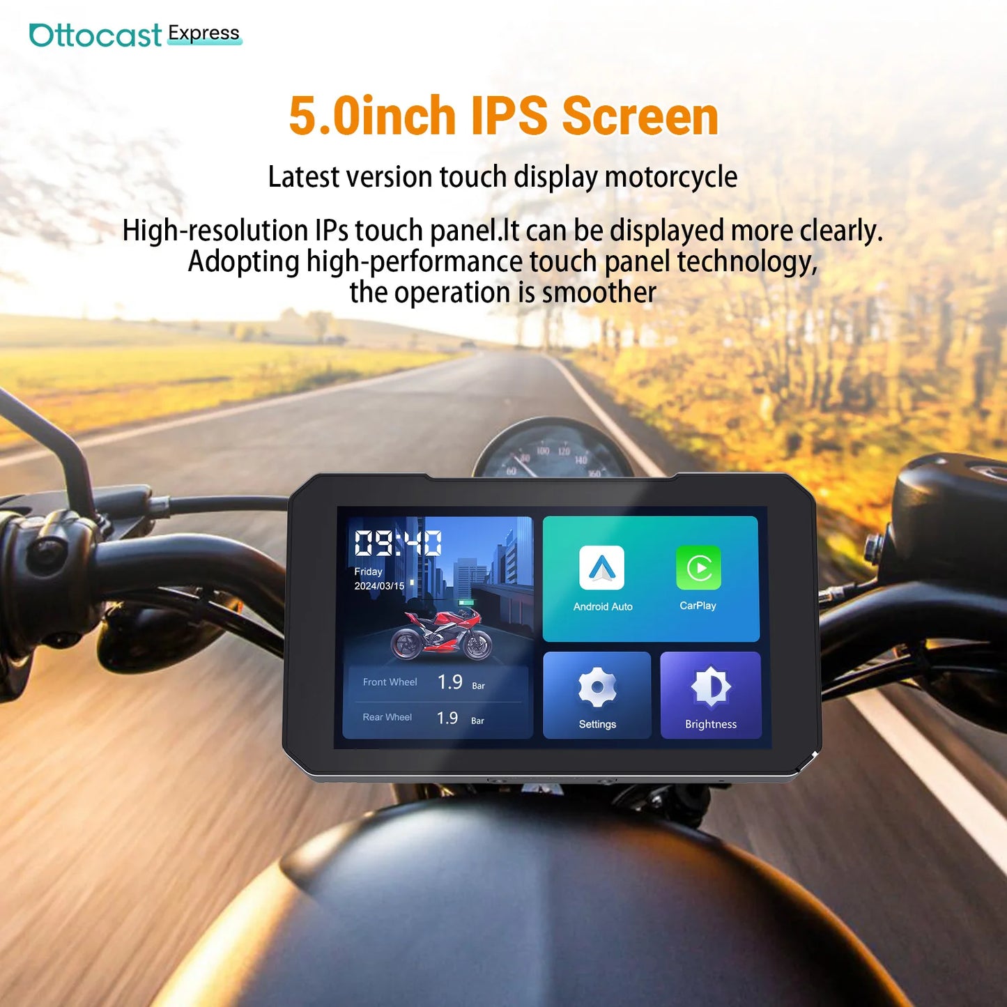 Ottocast 6.0 inch IP67 Waterproof Motorcycle GPS Navigation Wireless Carplay Android Auto DVR Drive Recorder Moto Monitor Wifi