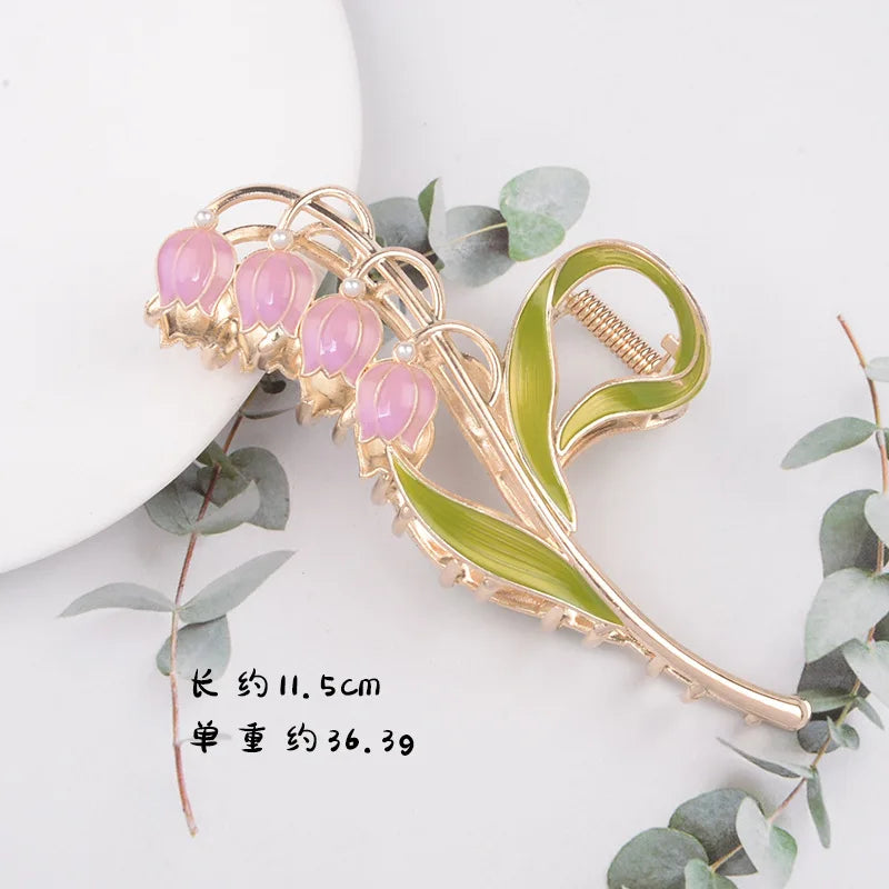 New Women Metal Hair Claw Elegant Gold Flowers Hair Clips Barrette Crab Headband Ponytail Clip Headwear Fashion Hair Accessories