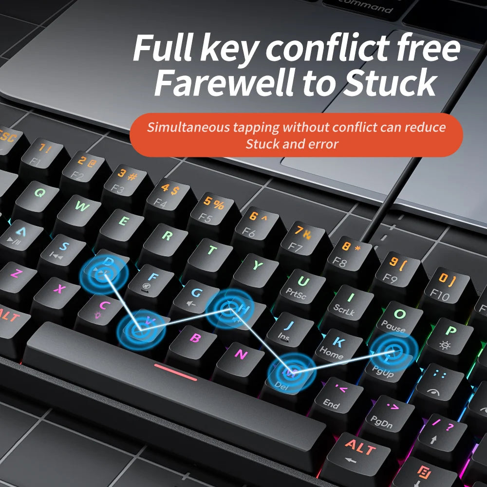 MUCAI 61USB Wired Mechanical Keyboard Red Axis 61 Keys Hot Swappable Interface RGB Lighting Compact Practical Design
