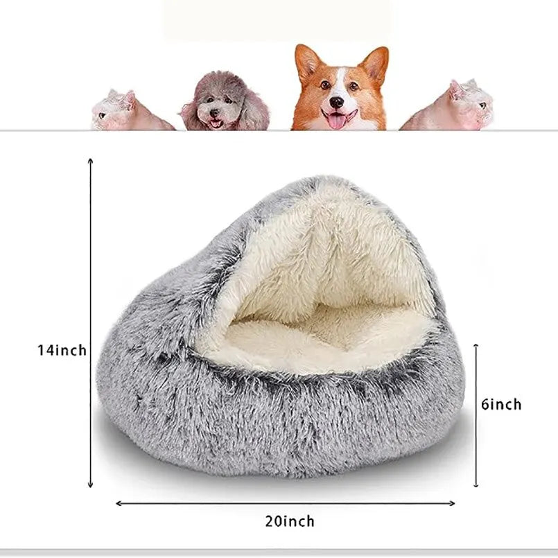 Plush Round Cat Bed Pet Mattress Warm Soft Comfortable Basket Cat Dog 2 in 1 Sleeping Bag Nest for Small Dogs
