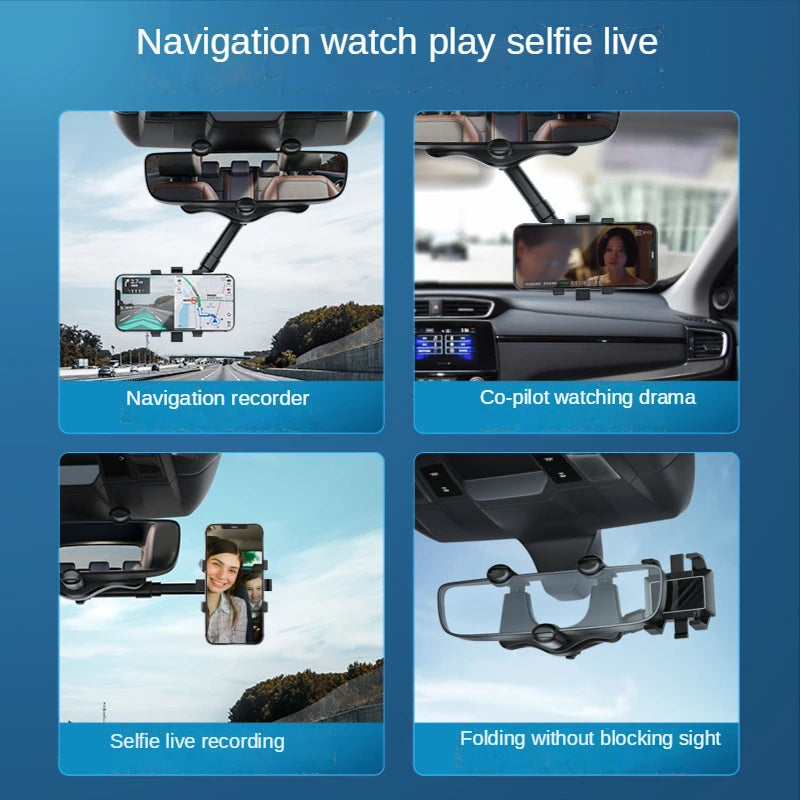 Car Phone Holder 360° Rearview Mirror Phone Holder Auto Rearview Mirror Seat Hanging Clip Bracket Cell Phone Holder for Car
