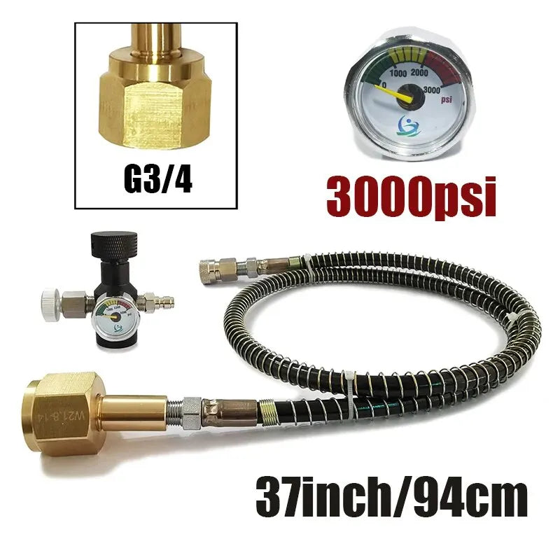 Soda Water Air Connect Co2 Cylinder Tank (TR21-4 Thread Type) Refill Adaptor With Hose Gauge Kit W21.8-14 G3/4 CGA320 Connector