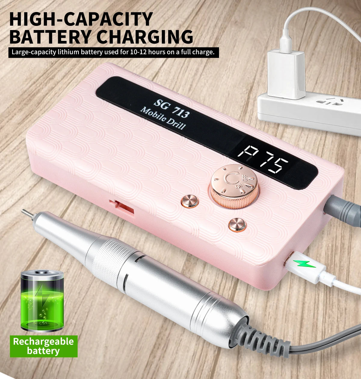 45000RPM Electric Nail Drill Rechargeable Nail Polisher with Nail Drill Kit for Gel Nail Polishing Nail Salon Tool