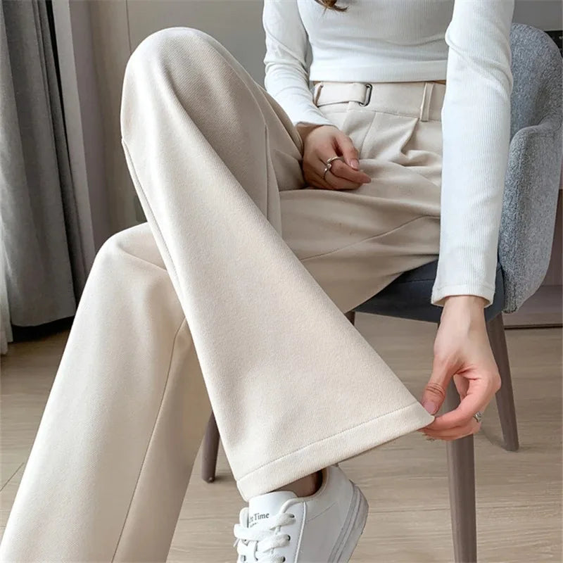 Fashion women's straight leg pants loose casual wide leg pants women straight leg small stylish senior all match all match pants